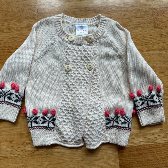 Hanna Andersson Cream Knit Cardigan with Coral Details - Picture 1 of 4